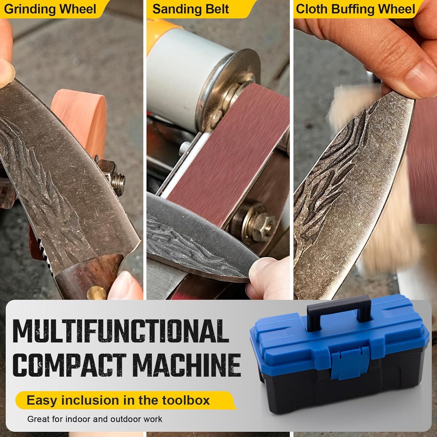 3-In-1 Mini Belt Sander - 15 Degree Knife Sharpener Electric Bench Grinder Sanding Machine, 7 Adjustable Speed Buffer Polisher for Metal Wood DIY Handcraft, Tool & Knife Sharpening (Plus Kit)